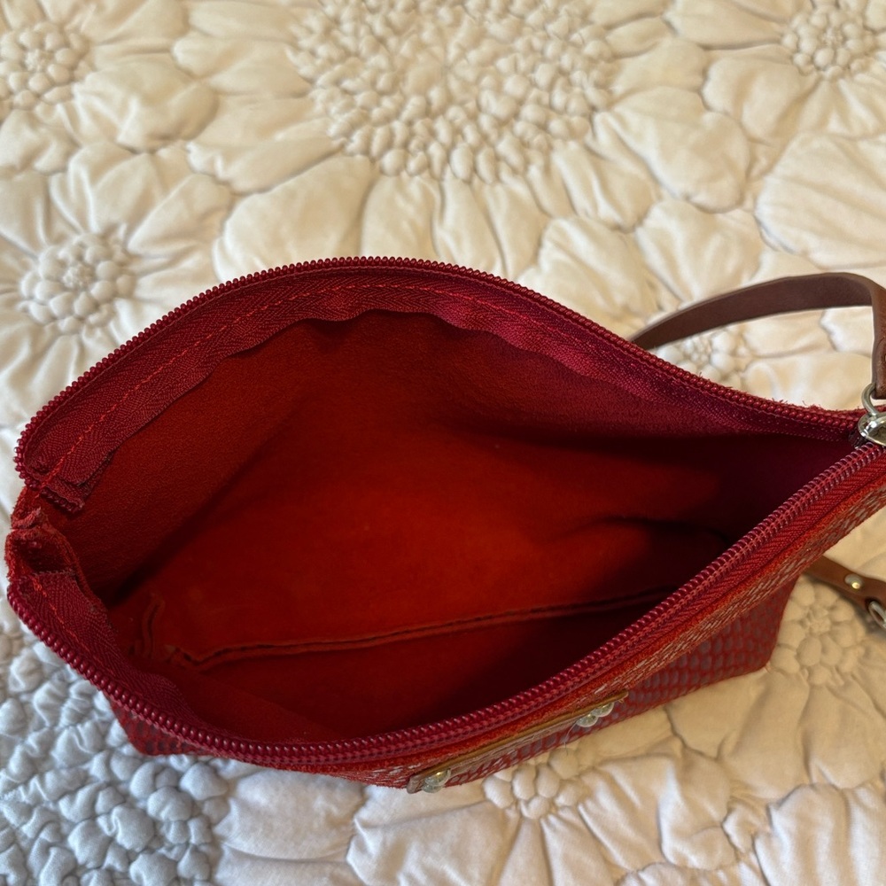 Sorial Red Textured Wristlet Pouch with Brown Strap - Picture 8 of 12